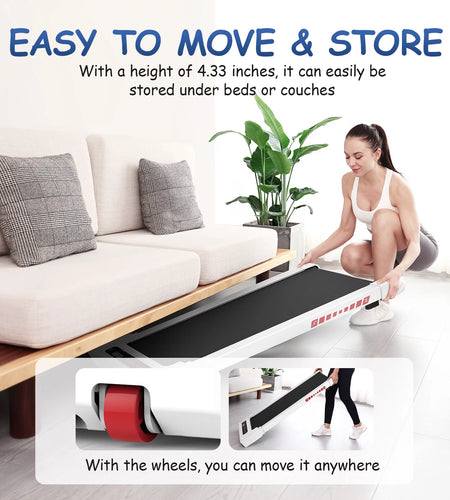 Walking Pad Treadmill under Desk, White 2.25HP Portable Mini Treadmill W/ Remote Control