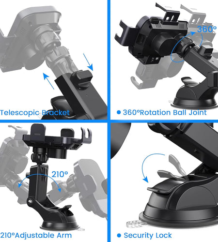 15W Wireless Car Charger Phone Mount Fast Charging Auto Clamping Phone Holder for Iphone 15 14Pro Max, Samsung Galaxy S23 Ultra S22 S21 Note 9-Black