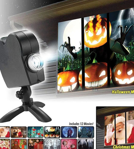 12 Movies Halloween Holographic Projection Party Lights Led Window Wonderland Projector Stage Light Halloween Christmas Decor
