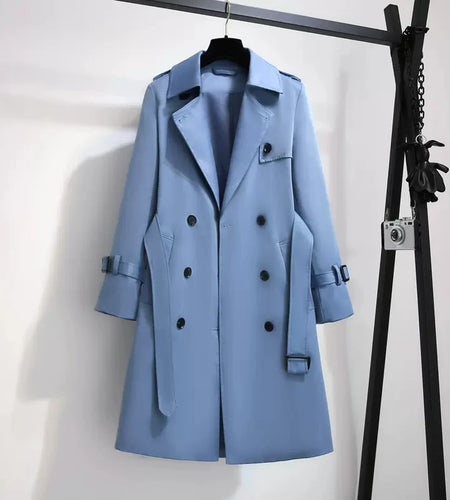 2022 Autumn Long Casual Woman Double Breasted Trench Coat Loose with Belt Overcoat Waterproof Raincoat Business Outerwear R691