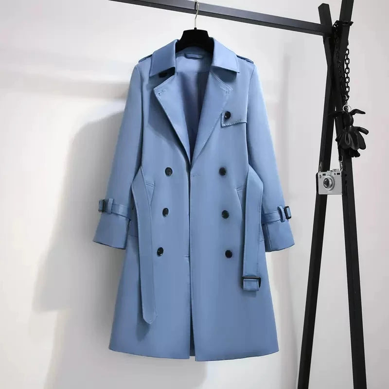 2022 Autumn Long Casual Woman Double Breasted Trench Coat Loose with Belt Overcoat Waterproof Raincoat Business Outerwear R691