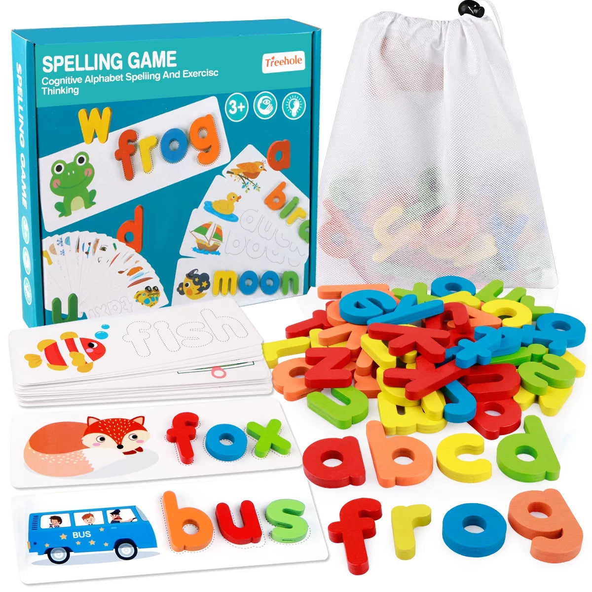 Wooden Read Spelling Learning Toy Alphabet Sight Words Preschool Educational Tool Set for 3 Year Old Kids