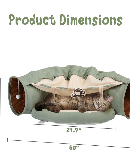 Load image into Gallery viewer, 2-In-1 Cat Tunnel Tube Cat Tunnel Bed W/ Washable Bed Collapsible Kitty Toy, Green
