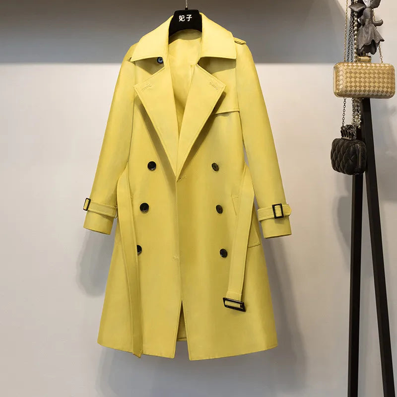 2022 Autumn Long Casual Woman Double Breasted Trench Coat Loose with Belt Overcoat Waterproof Raincoat Business Outerwear R691