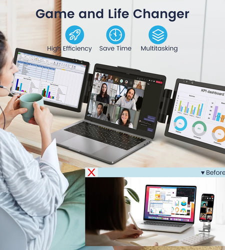 Portable Triple Monitor for 13-16" Laptop, Extender 12Inch Screen Dual Display Travel Extended Foldable Workstation Monitor Display