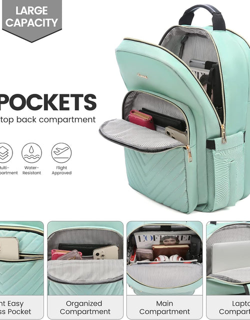 Load image into Gallery viewer, Laptop Backpack for Women 15.6 Inch,Cute Womens Travel Backpack Purse,Professional Laptop Computer Bag,Waterproof Work Business College Teacher Bags Carry on Backpack with USB Port,Mint Green
