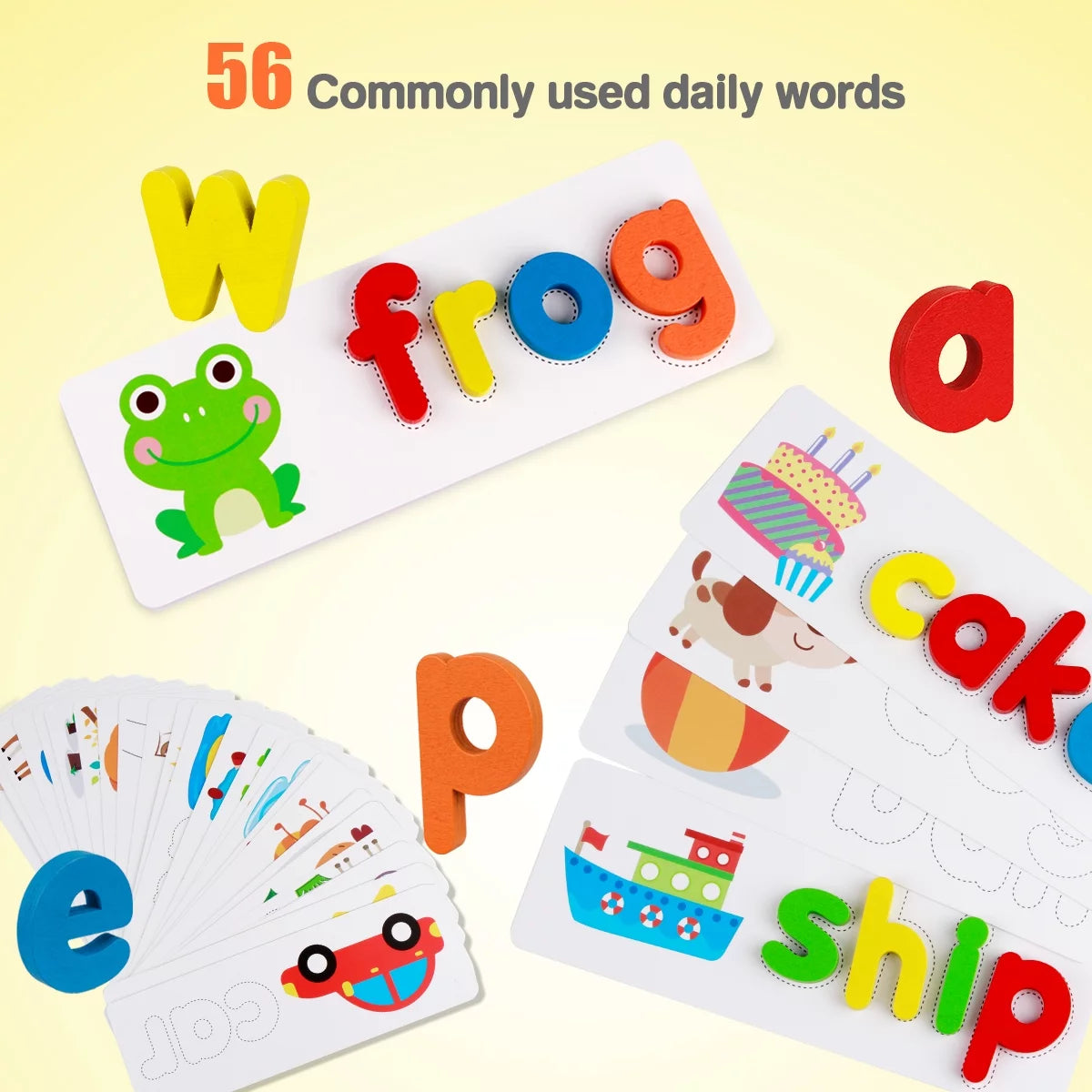 Wooden Read Spelling Learning Toy Alphabet Sight Words Preschool Educational Tool Set for 3 Year Old Kids