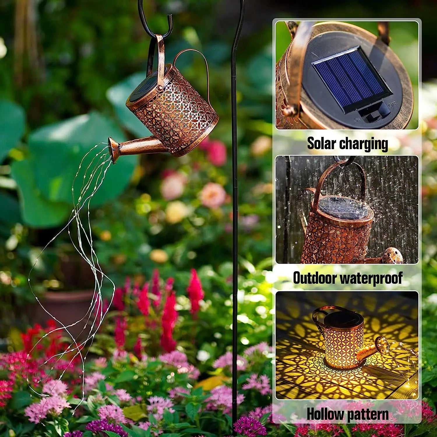 Solar Watering Can with Cascading Light Water Can Solar Lights Garden Decorative Solar Waterfall Lights Waterproof Hanging Light