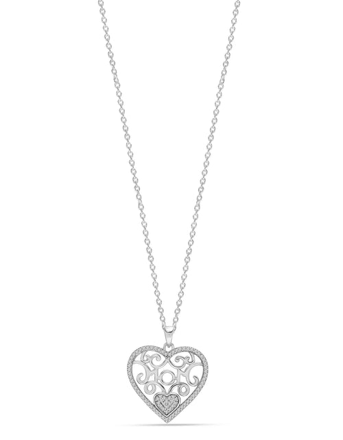 Load image into Gallery viewer, 925 Sterling Silver CZ Open Heart Pendant Necklace Jewel Gifts for Women and Teen Girls 18&quot; Inch
