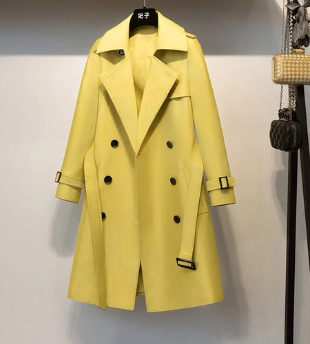 2022 Autumn Long Casual Woman Double Breasted Trench Coat Loose with Belt Overcoat Waterproof Raincoat Business Outerwear R691
