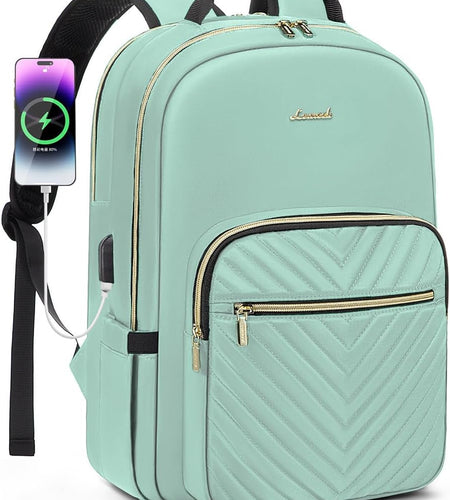 Laptop Backpack for Women 15.6 Inch,Cute Womens Travel Backpack Purse,Professional Laptop Computer Bag,Waterproof Work Business College Teacher Bags Carry on Backpack with USB Port,Mint Green
