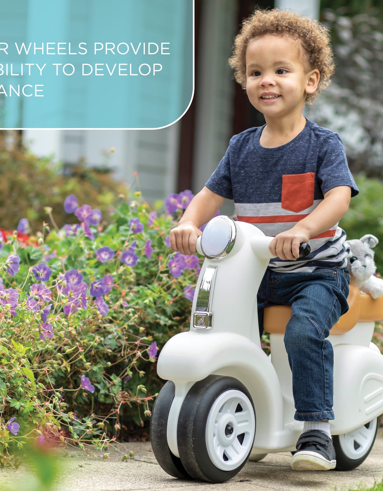 Ride along White Scooter Foot to Floor Ride on Toy for Toddlers