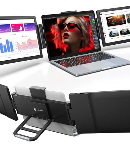 Portable Triple Monitor for 13-16" Laptop, Extender 12Inch Screen Dual Display Travel Extended Foldable Workstation Monitor Display