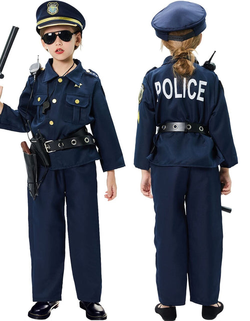 Load image into Gallery viewer, Police Costume for Kids Dress up Set Role Play Officer with Handcuffs Badge T...
