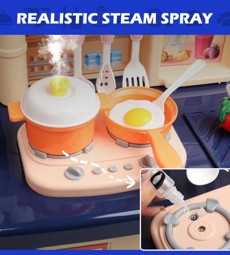 34 Inch Blue Toddler Play Kitchen - Realistic Lights and Sounds, Ideal Gift for Boys and Girls Ages 1-3