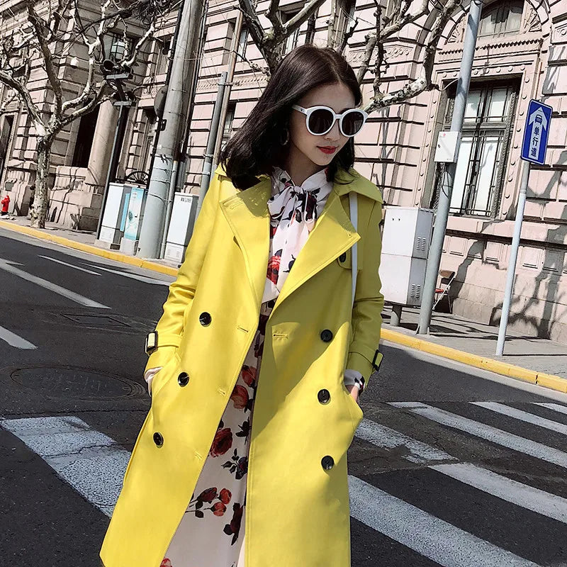 2022 Autumn Long Casual Woman Double Breasted Trench Coat Loose with Belt Overcoat Waterproof Raincoat Business Outerwear R691