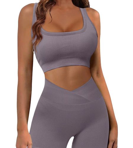 Womens High Waist Running Workout Sets Yoga Shots with Crop Tank Tops Athletic Outfits 2 Piece Sprot Sets