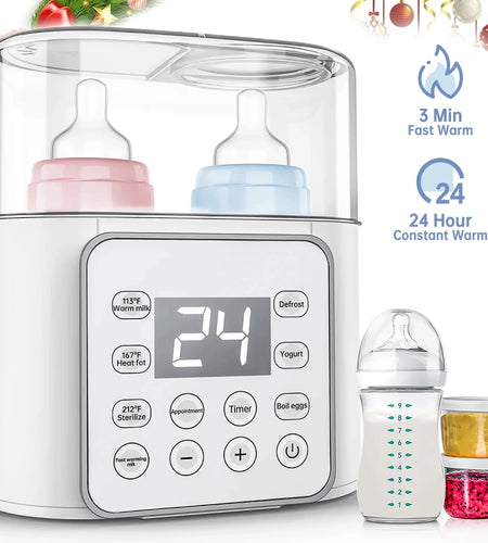Baby , 9 in 1 Double Bottles Milk Warmer for Baby, Fast Food Heater & Defrost Warmer with Timer, LCD Display, Timer & 24H Temperature Control for Breastmilk & Formula