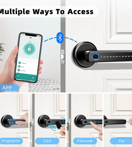 Smart Door Lock,Keyless Entry Door Lock with Handle,Fingerprint Door Lock with Tuya App,Smart Door Knob with Key for Home Bedroom