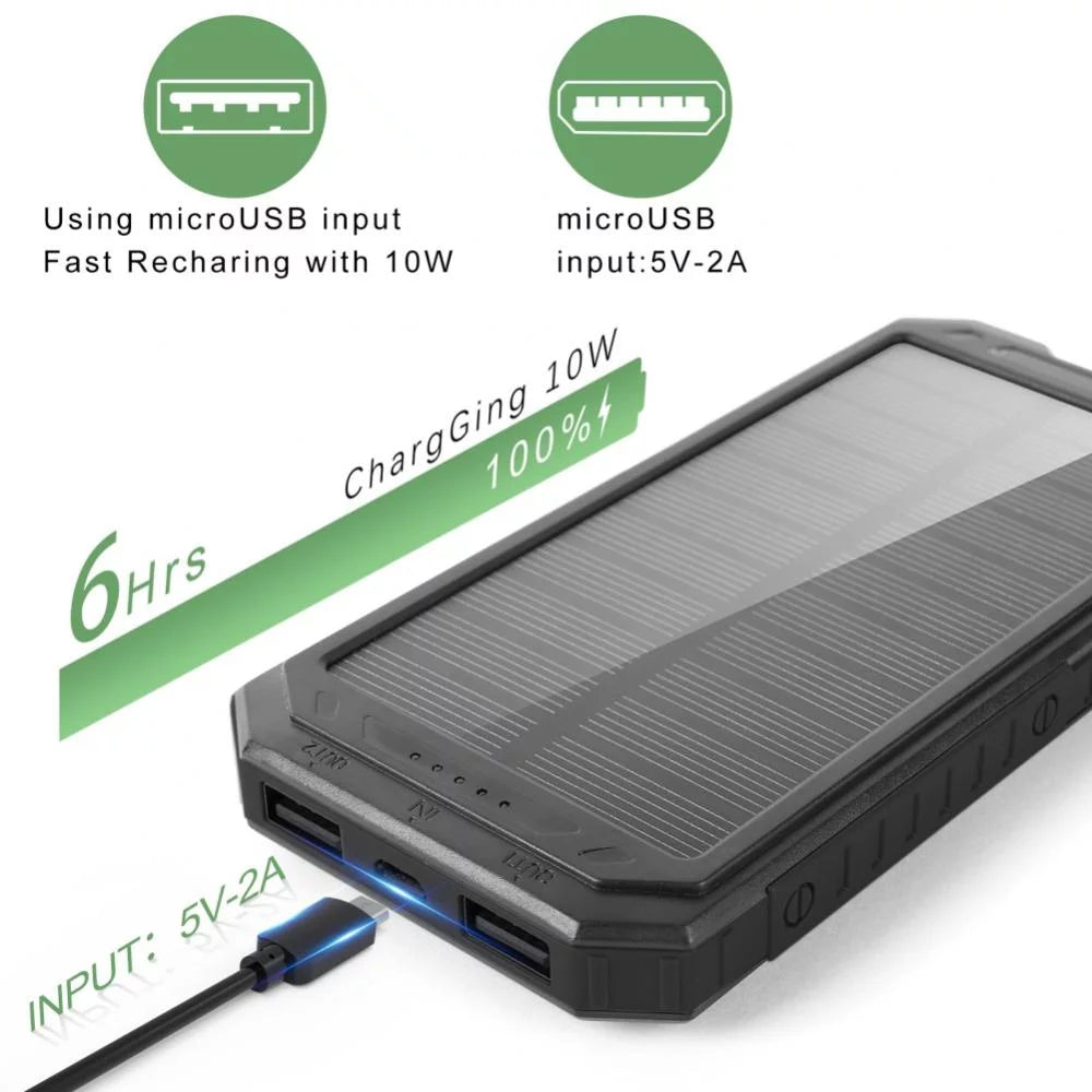 Waterproof 600000Mah Dual USB Portable Solar Battery Charger Solar Power Bank for Iphone, Mobile Cell Phone