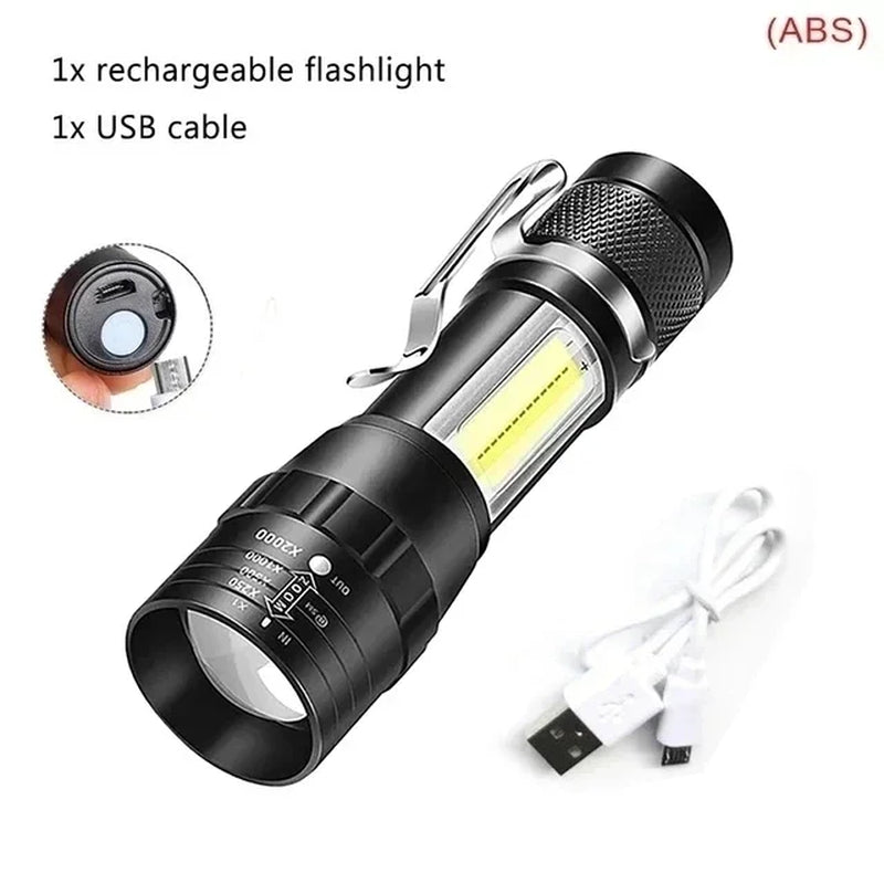 High Power White Laser LED Flashlight Built-In Battery USB Rechargeable Strong Light Tactical Torch Outdoor Camping Hiking Lamp