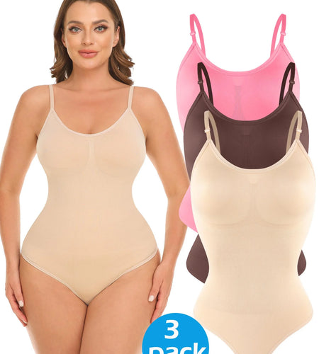 3 Packs Women Slimming Bodysuits Shapewear Tops Tummy Control Thong Body Shaper Spaghetti Strap Camisole