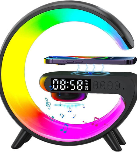 Wireless Charger Lamp Bluetooth Speaker Music Clock Alarm Key and APP Control