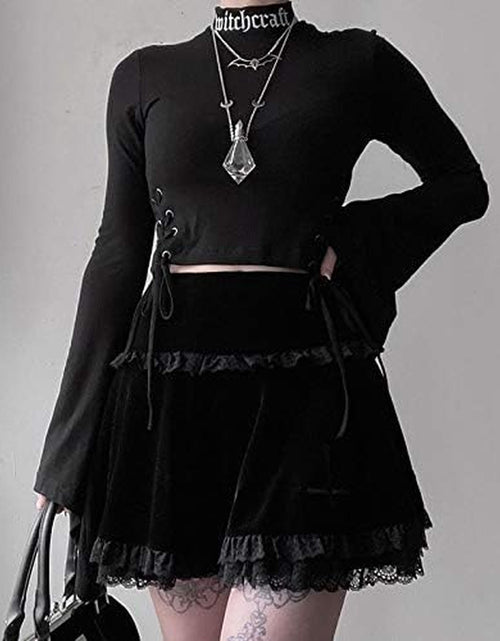 Load image into Gallery viewer, Punk Cross Print Dark Mini Skirts Chain Belt Black Uniform Pleated Skirt Women
