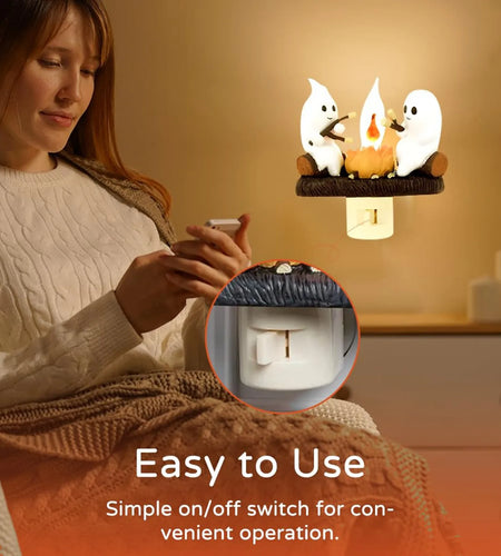 2024 New Ghost Campfire Flickering Nightlight Night Light Plug Wall Spooky Fire Marshmllow Night Light Halloween Ghost Campfire