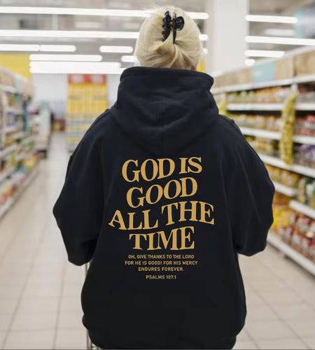 God Is Good All the Time Christian Hooded Sweatshirt Women Casual Print Long Sleeve Hoodie with Pocket Aesthetic Hoodies