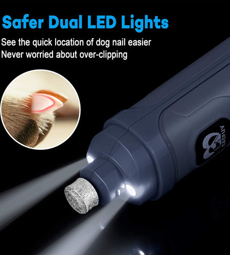 Dog Nail Grinder with 2 LED Light - New Version 2-Speed Powerful Electric Pet Nail Trimmer Professional Quiet Painless Paws Grooming & Smoothing for Small Medium Large Dogs and Cats