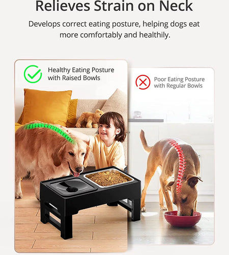 Elevated Dog Bowls for Large Dogs, Raised Dog Bowl Stand with No Spill Dog Water Bowl & Stainless Steel Dog Food Bowl, 4 Heights Adjustable for Small Medium Large Dogs and Pets