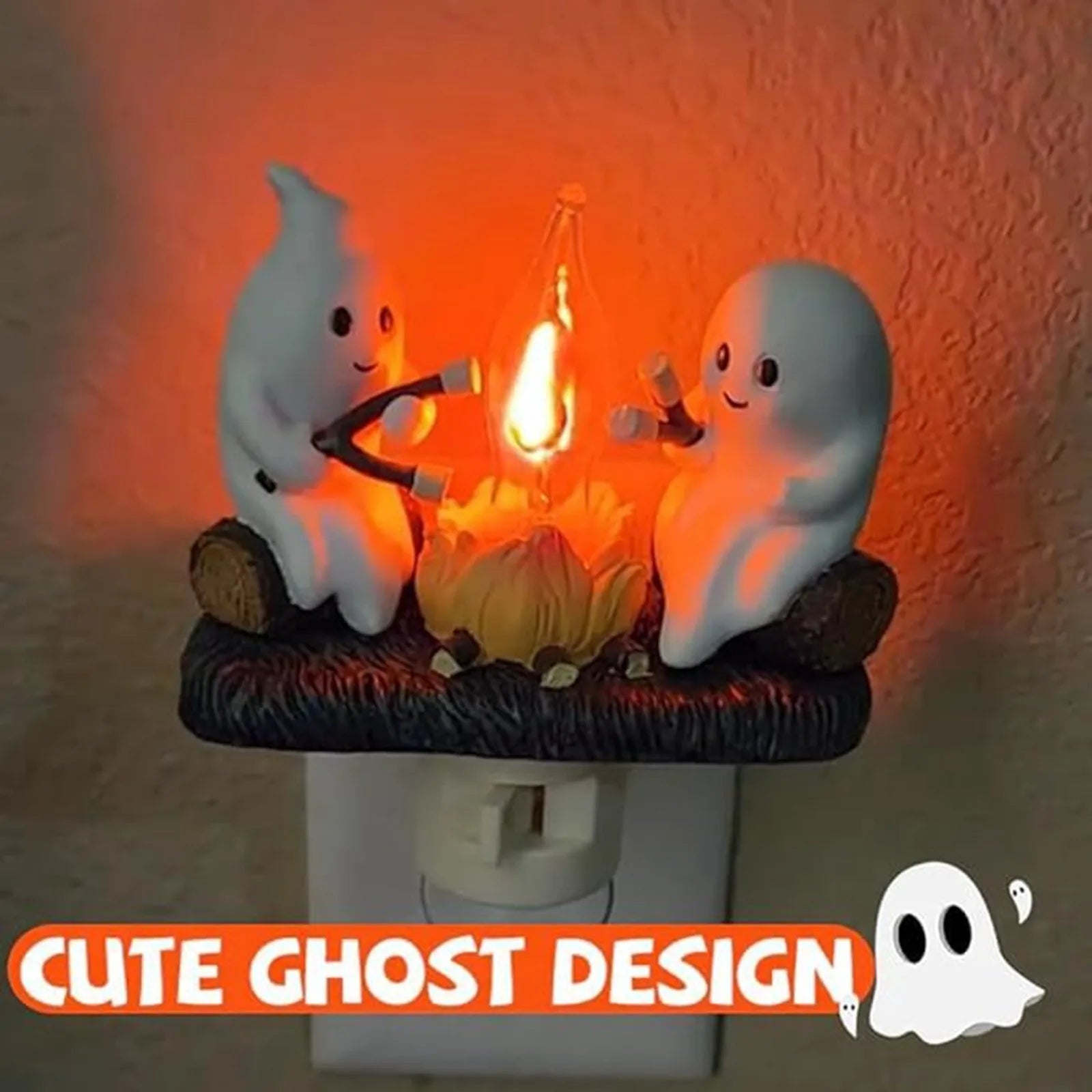 2024 New Ghost Campfire Flickering Nightlight Night Light Plug Wall Spooky Fire Marshmllow Night Light Halloween Ghost Campfire