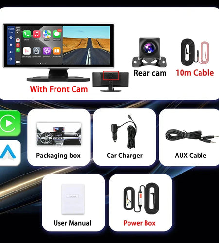 Universal 11.26" 4K Front Cam Car DVR Wireless Carplay Android Auto Video Recorder QLED Screen WIFI AUX FM Dual Lens GPS