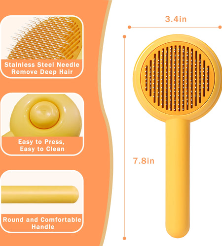 Cat Brushes for Indoor Cats - Pet Self Cleaning Slicker Brush Removes Deep Waste Hair - Cats Dogs Resin Protected Massage Comb(Yellow)