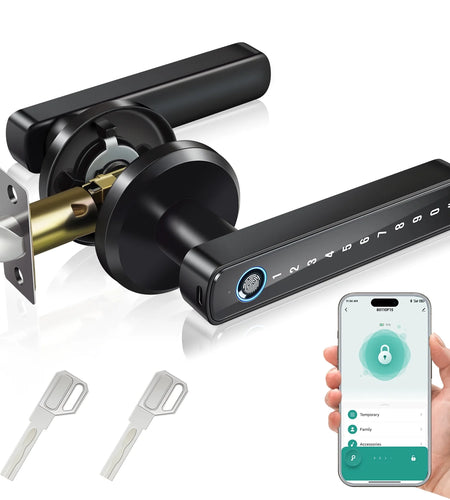 Smart Door Lock,Keyless Entry Door Lock with Handle,Fingerprint Door Lock with Tuya App,Smart Door Knob with Key for Home Bedroom