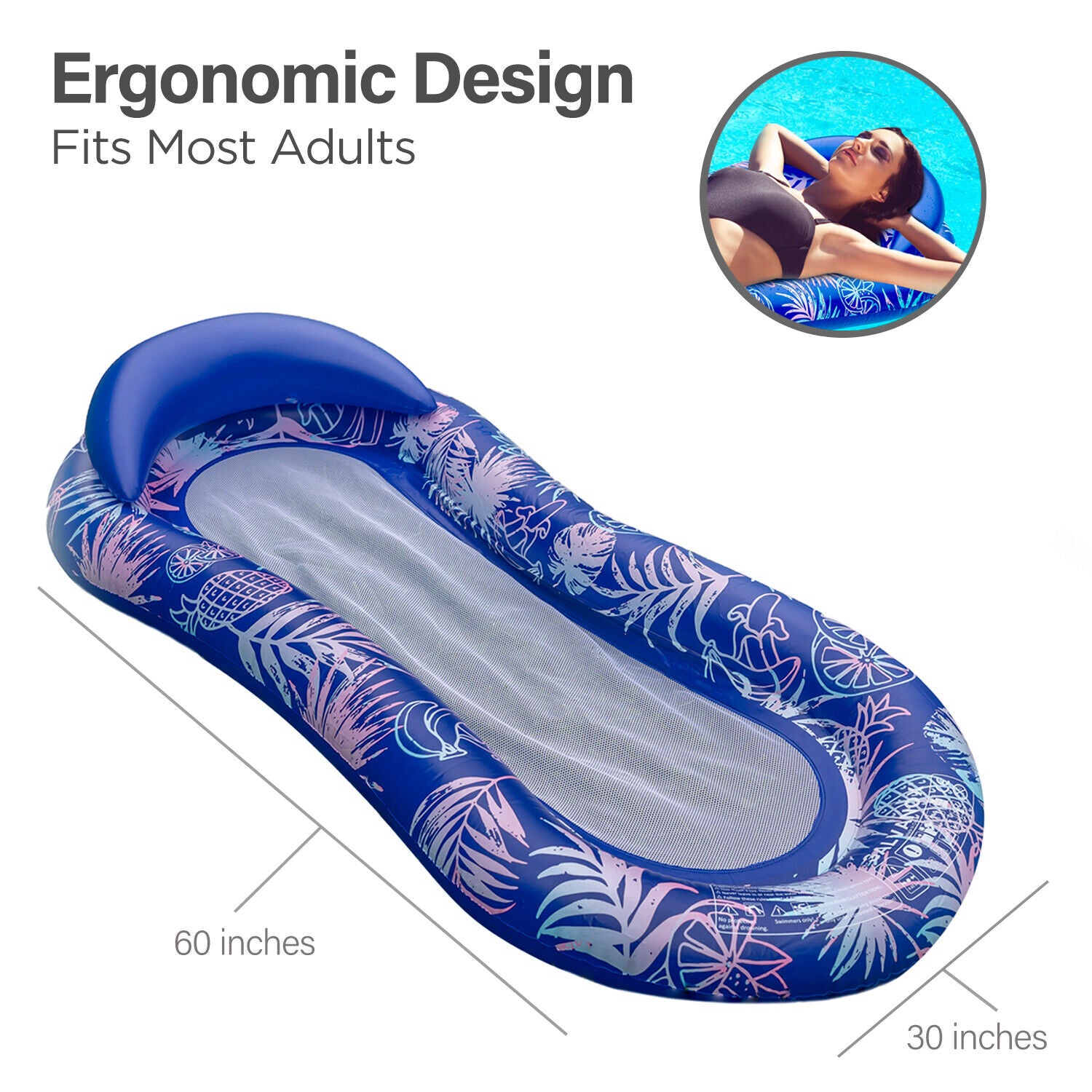 Pool Floaties Lounger Adult Size Recliner Lounge Chair Float for Swimming Pool