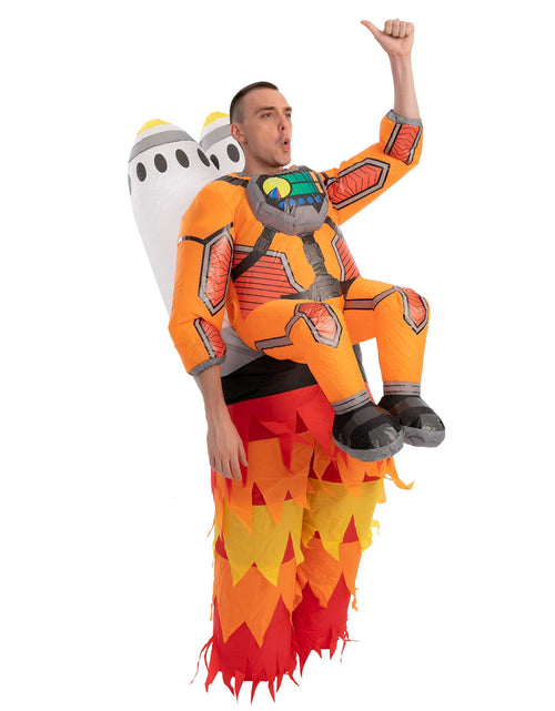 Load image into Gallery viewer, Inflatable Astronaut Costume for Adult, Unisex Yellow Astronaut Costume with Rockets Inflatable Costume, Inflatable Halloween Costumes, Rockets Costume
