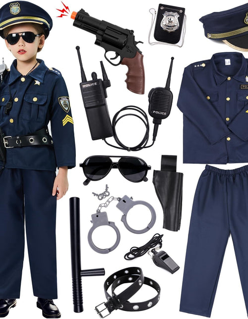 Load image into Gallery viewer, Police Costume for Kids Dress up Set Role Play Officer with Handcuffs Badge T...
