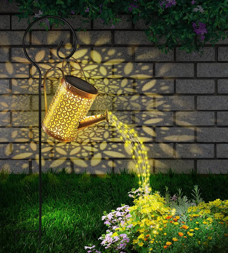 Solar Watering Can with Cascading Light Water Can Solar Lights Garden Decorative Solar Waterfall Lights Waterproof Hanging Light
