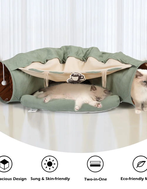 Load image into Gallery viewer, 2-In-1 Cat Tunnel Tube Cat Tunnel Bed W/ Washable Bed Collapsible Kitty Toy, Green
