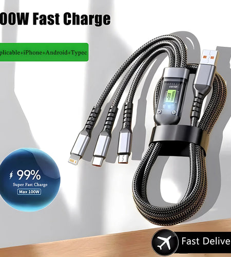 Transparent Luminous 3-In-1 Super Fast Charging Cable, 3 in 1 Charging Cable, Universal with Type-C Micro for Iphone15 14 13