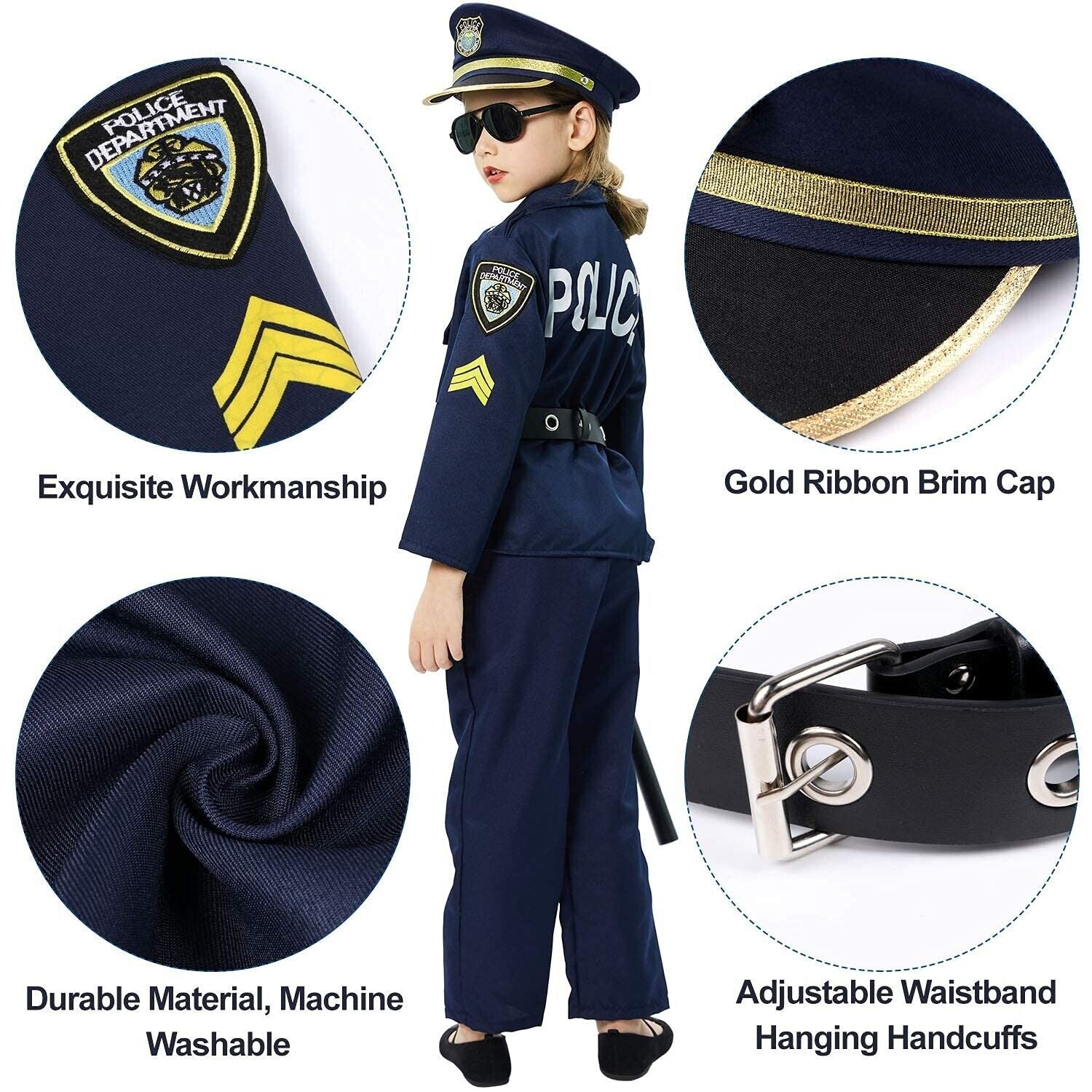 Police Costume for Kids Dress up Set Role Play Officer with Handcuffs Badge T...